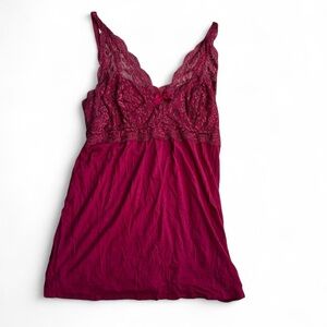 Lace Trim Wine Night Gown